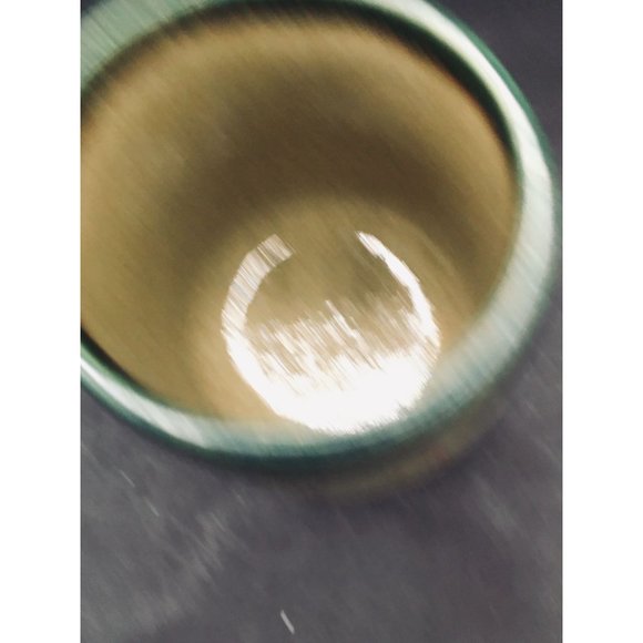 Unsigned Ceramic Saki Cup Calligraphy 8 oz Beautifully Rimed w/ Green Glaze - Picture 4 of 6